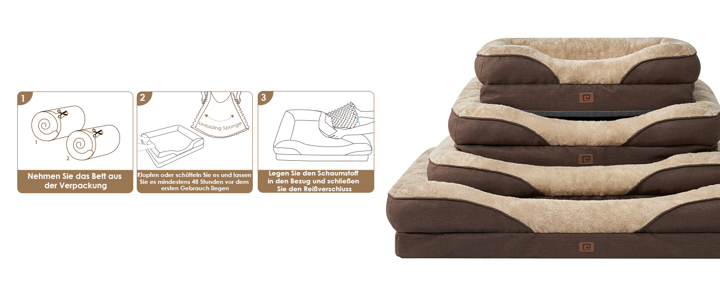 Orthopedic Dog Bed for Large Dogs, Memory Foam, Washable and Waterproof Dog Basket with 4 Sides, Dog Sofa/Dog Couch, Non-Slip, 106.5x76x18.5 cm (91 x 68 x 17.5 cm (L x W x H), Brown)