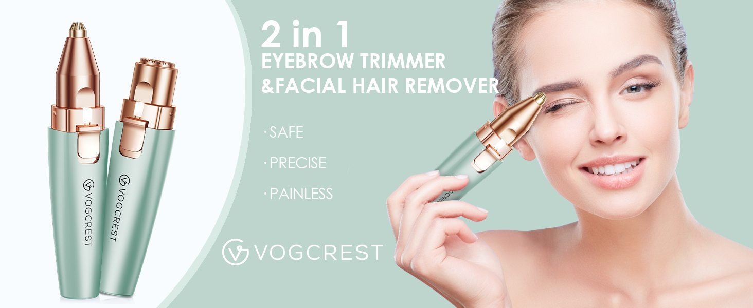 Триммер для обличчя та брів VG VOGCREST 2-в-1, акумуляторний, з LED-підсвіткою (Рожеве золото, Зелений)