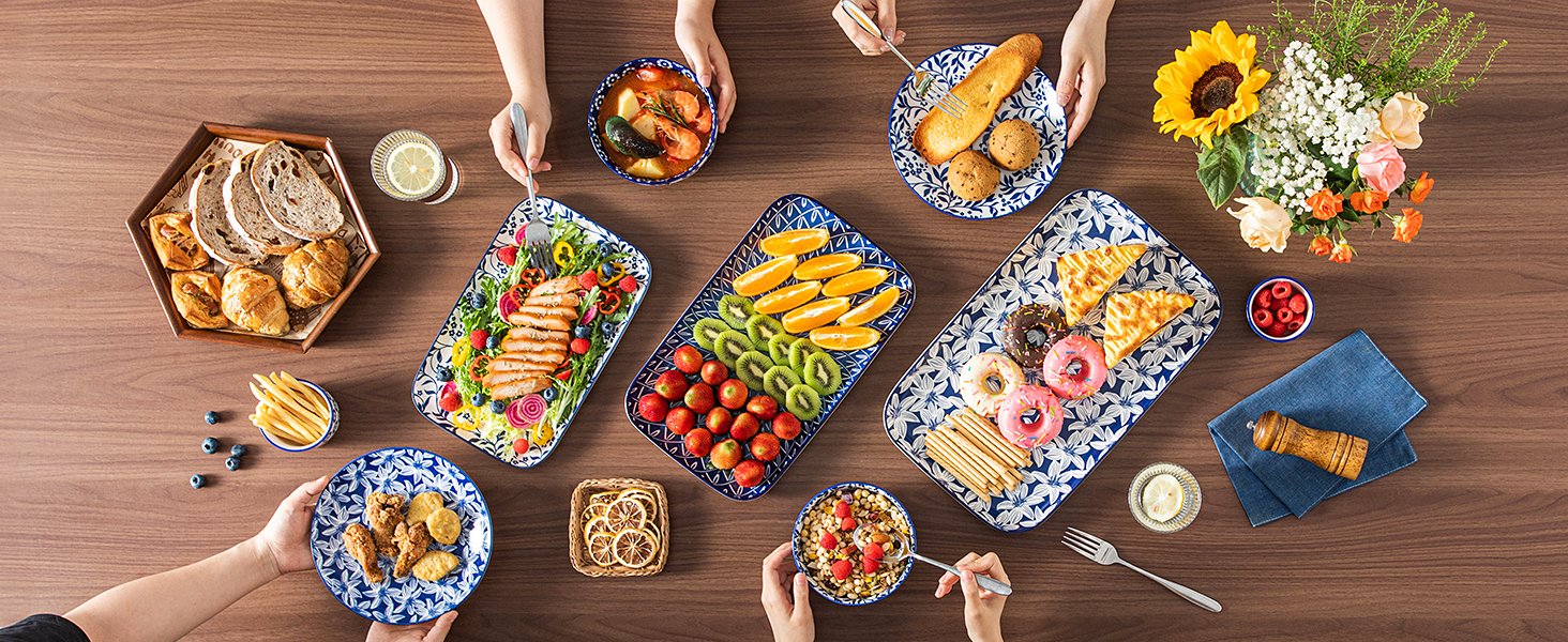 Набір сервіровочних тарілок Vancasso SELENE (3 шт.) - блакитно-білий сервіз для закусок, буфетів та святкового столу