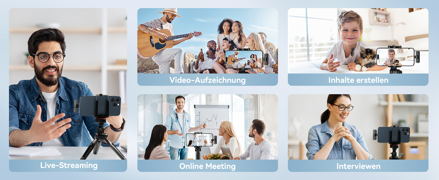 Бездротові петличні мікрофони 2 шт. для iPhone/iPad/Android, з шумозаглушенням, Plug-and-Play, для відео, подкастів, YouTube, TikTok, Vlog, чорний