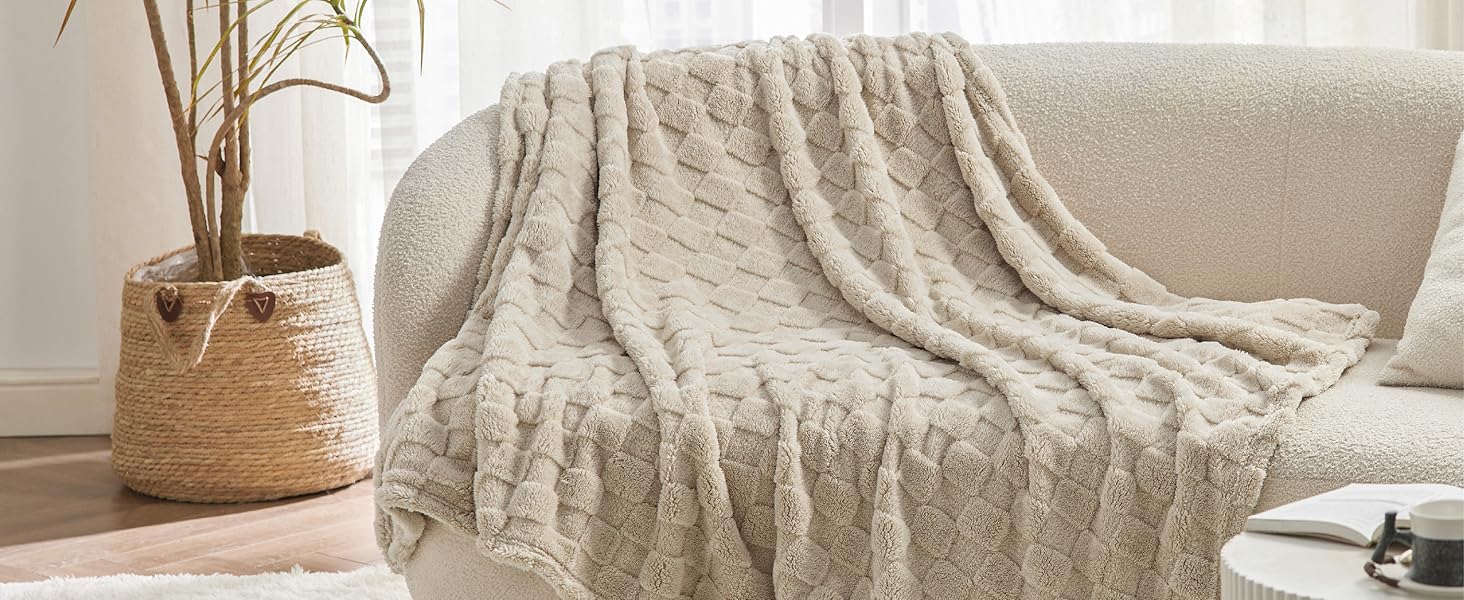 BEDSURE Плед пухнастий, флісовий та вовняний, для дивану, з візерунком шахової дошки, м'який та теплий, для декору кімнати, плед для відпочинку, світло-коричневий, 130 x 170 см