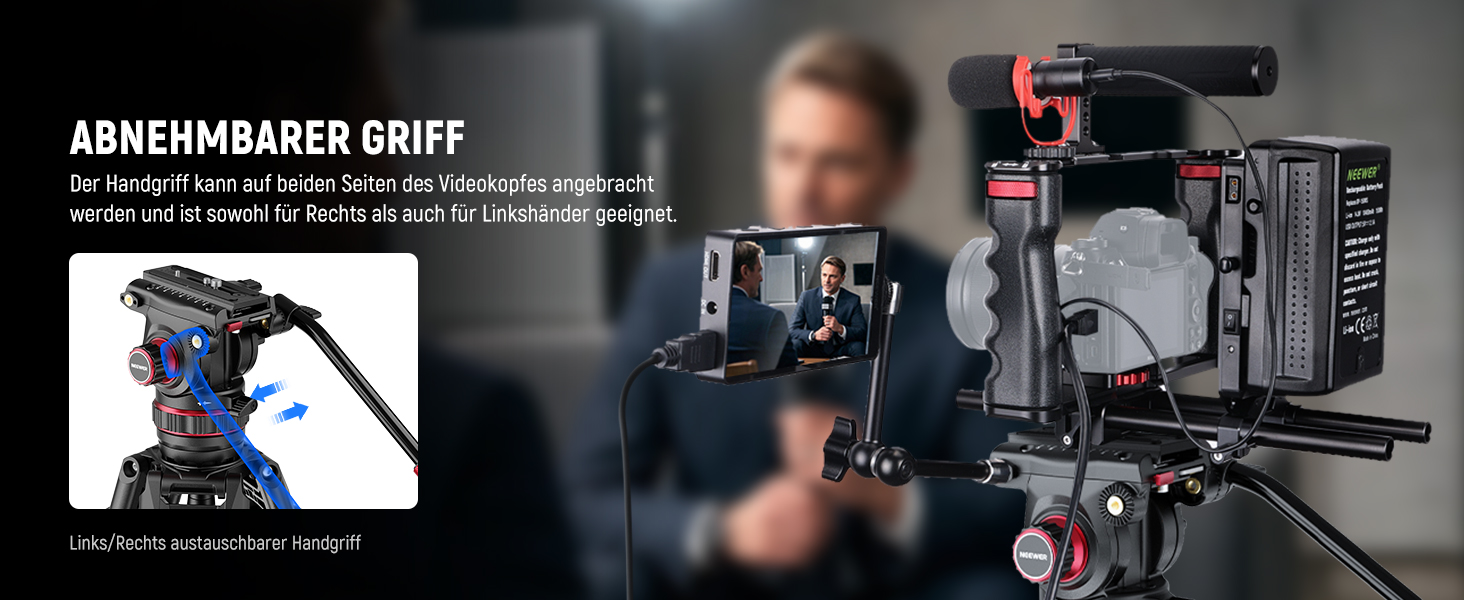 NEEWER Штатив відео професійний 74' з Fluid-головкою, сумісний з DJI RS, для DSLR, максимальне навантаження 8кг (LL37)