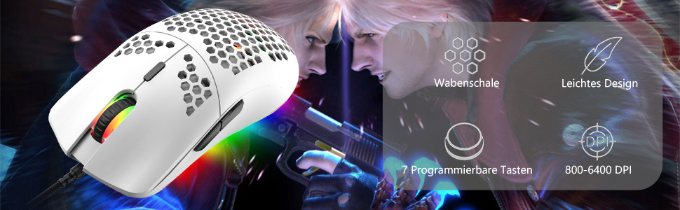 Ігровий комплект клавіатури та миші RGB, 68 клавіш, Red Switch, 60% механічна клавіатура, миша 6400DPI, USB-кабель, сумісна з Windows, Mac, PS4, білий колір