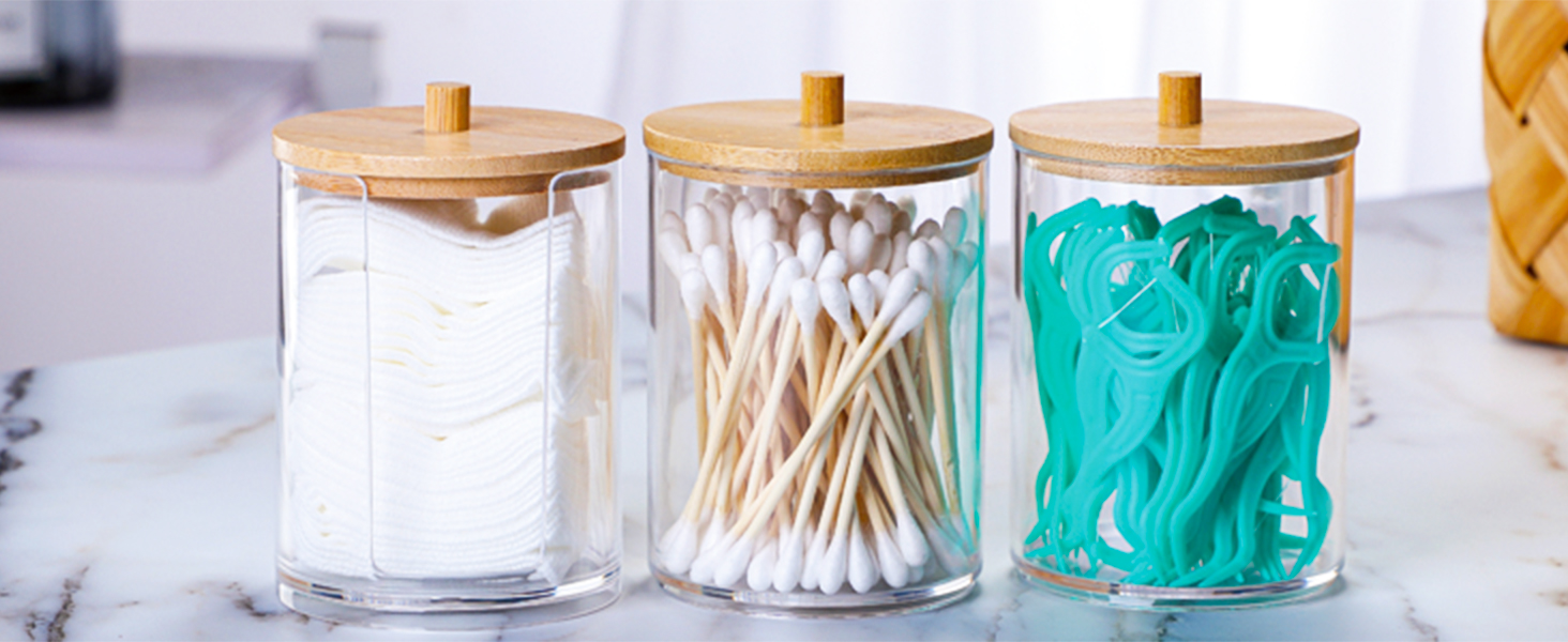 Організатор для косметики ALINK, 3 шт. Ватні палички, аптекарські склянки для ванної кімнати, бавовняні диски, нитки зубні, косметичні губки, шпильки для волосся (прозорий)