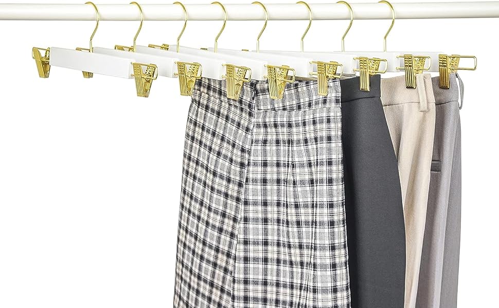 Дерев'яні вішалки для одягу Amber Home, 10 шт., 36 см, білі. Міцні, з антиковзними кліпсами та поворотним гачком. Підходять для штанів, шортів, спідниць, шкарпеток та нижньої білизни.