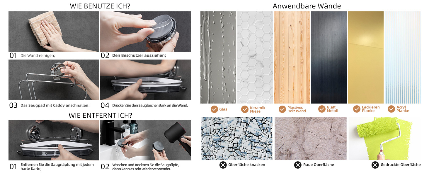 Тримач для мила LEVERLOC з піддоном, місткість до 3 кг, настінний, без свердління, з присосками, для ванної кімнати та кухні, білий (1 ступінь хромована сталь)