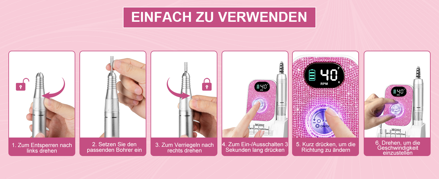 Електричний апарат для манікюру та педикюру Nagelfräser 12в1 з алмазним набором для гелю та акрилу, 40000 об/хв, білий