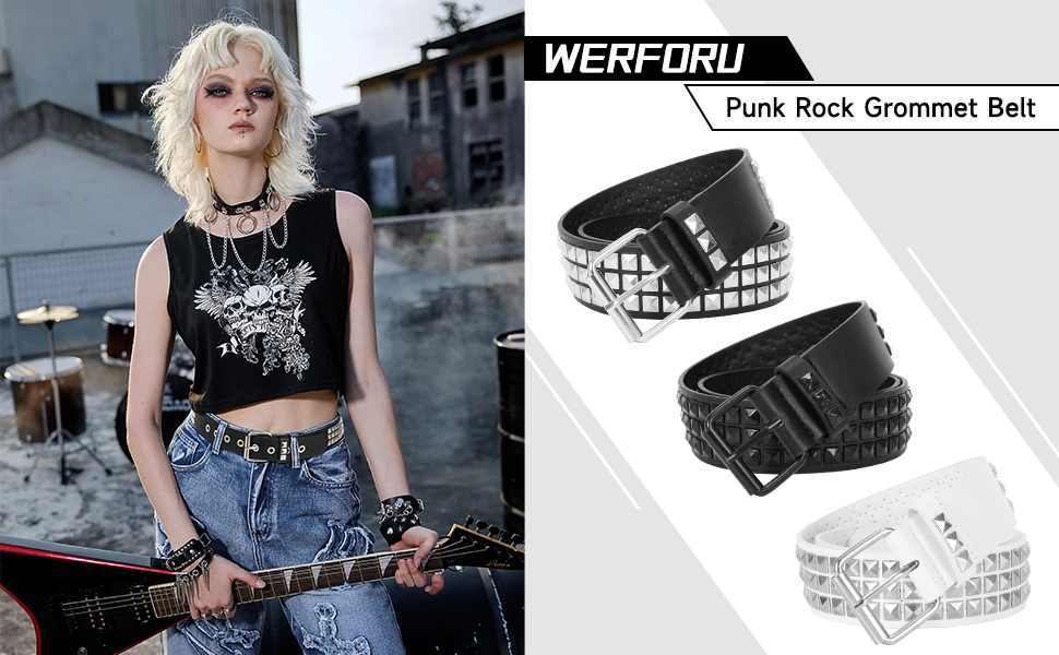 Чоловічий/Жіночий шкіряний ремінь WERFORU з пряжками в стилі панк-рок, чорний, розмір 90-100 см