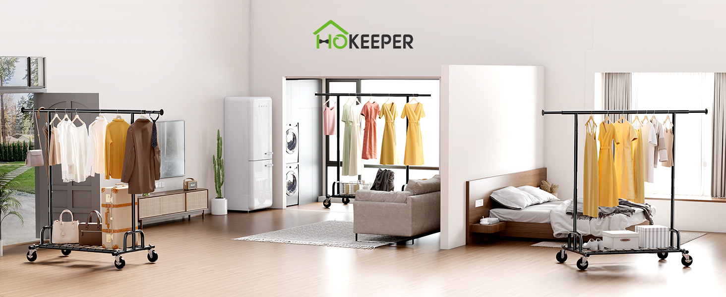 Підвісний стійка для одягу HOKEEPER на колесах, 136 кг, важкий, висувна штанга (S002K)