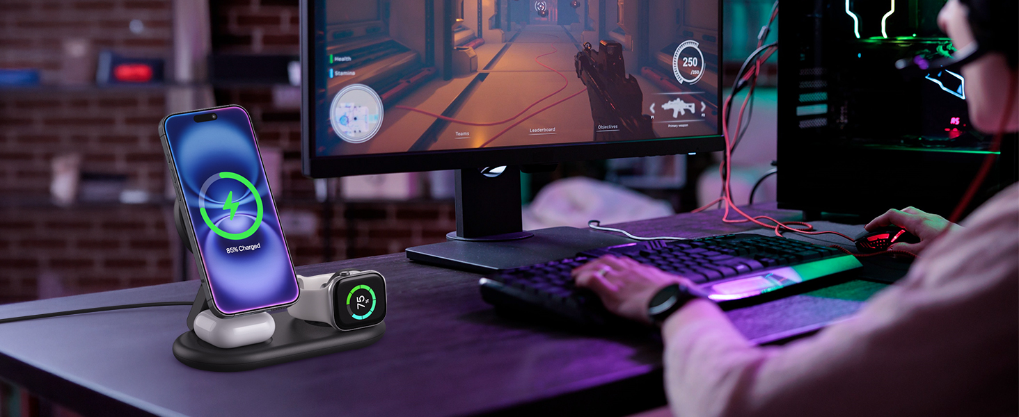 Портативна зарядная станція 3-в-1 для Apple Watch та iPhone з MagSafe, сумісна з iPhone 17, 16, 15, 14, 13, 12, AirPods Pro (біла)