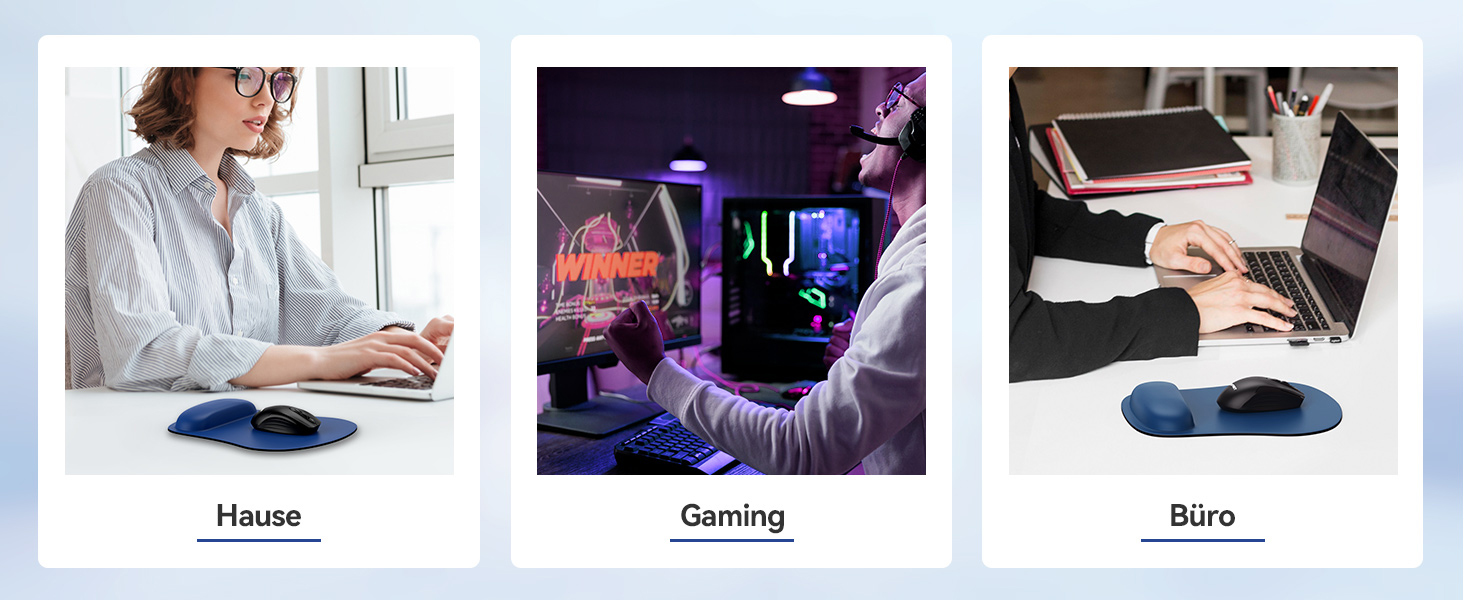 Ергономічний килимок для миші TECKNET з гелевою подушкою та ефектом пам'яті, водонепроникний підкладник з підтримкою зап'ястя для ноутбука та ПК, 2 шт. (Синій)