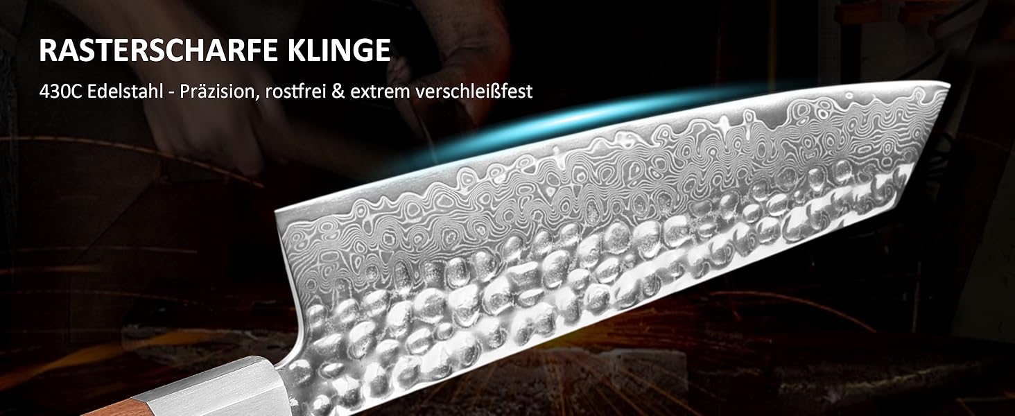 Кухонний ніж YOTSUBA Hackmesser 18 см, кухонний тесак, професійний ніж для м'яса та овочів, з ергономічною ручкою Pakkawood