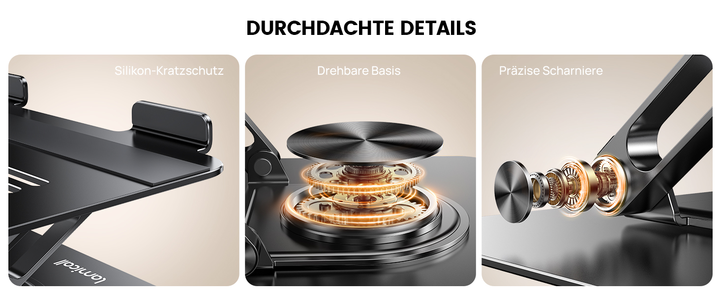 Підставка для ноутбука Lamicall, регульована - 360° обертання, складна, алюмінієва - для столу/офісу, універсальна ергономічна підставка для Macbook Pro Air, 10-17,3' (чорний)