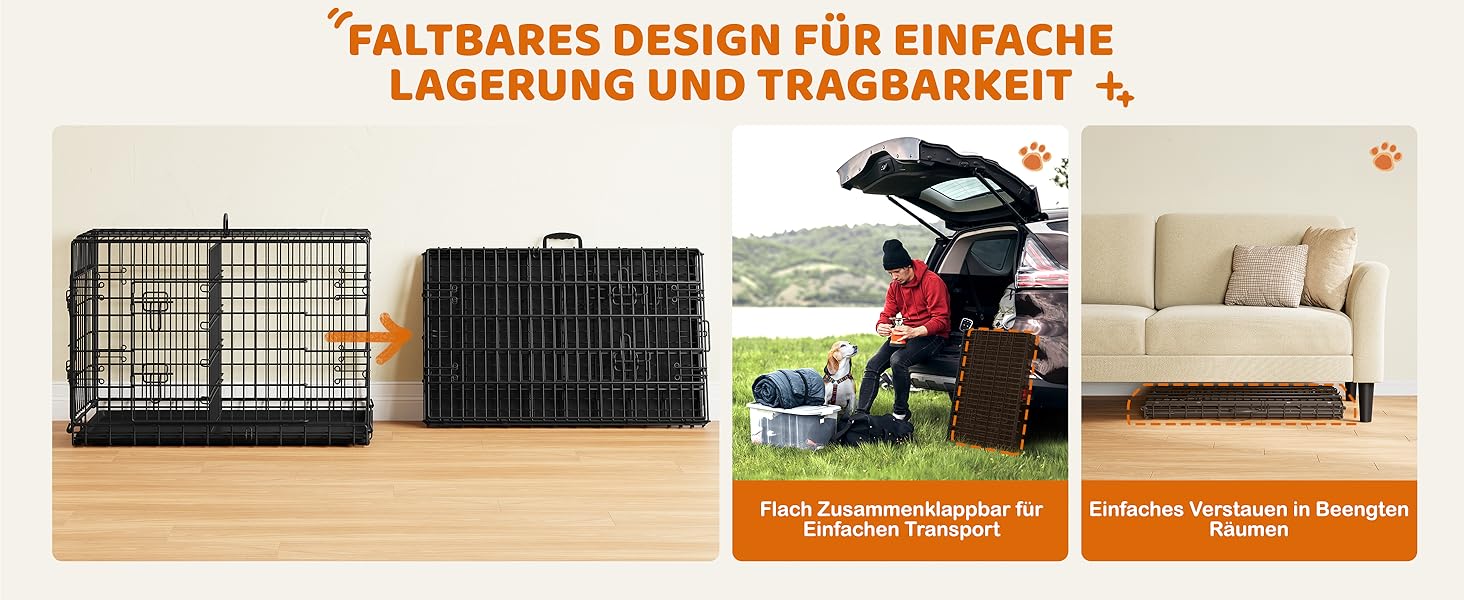 Клітка для собак Yaheetech 90x56x63 см, розкладний вольєр з перегородкою, 2 двері, висувна піддон, чорна, для дому та транспортування