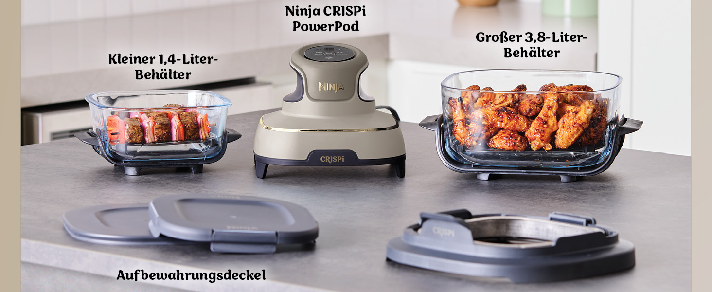 Портативна аерофритюрниця Ninja CRISPi 4-в-1, 3.8 л, 1700 Вт, стільно-сірий з золотим