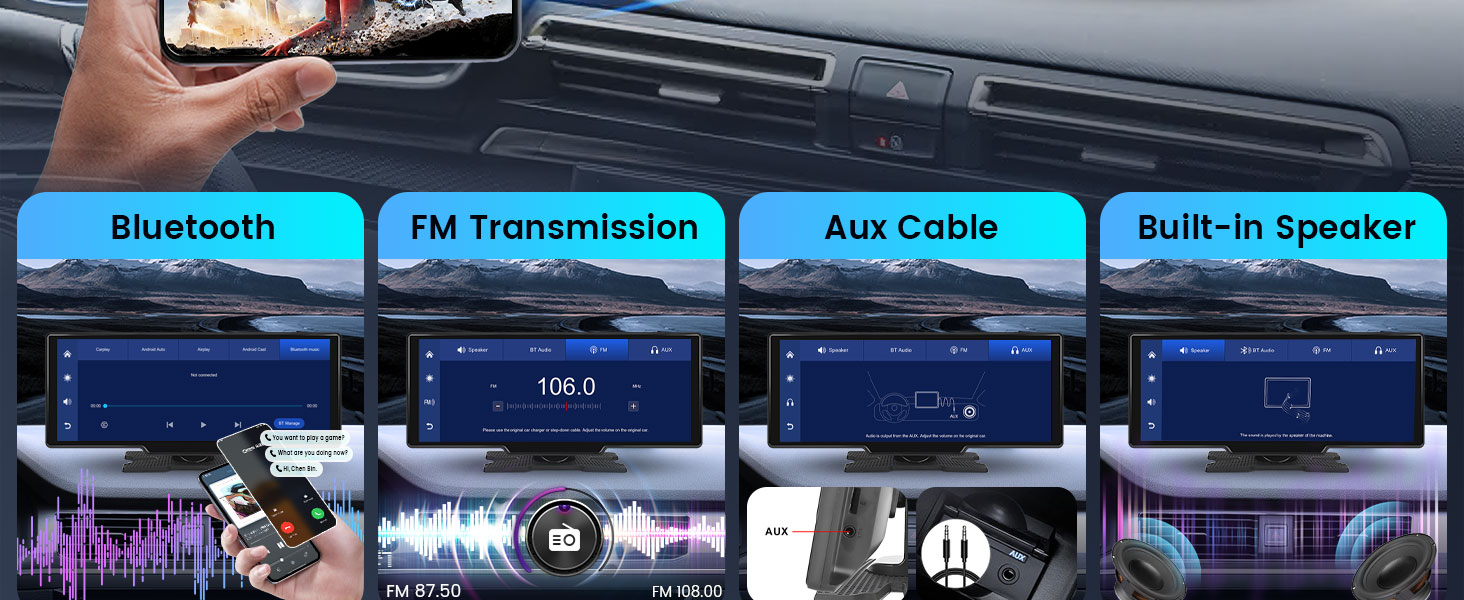 10,26-дюймовий автомобільний CarPlay/Android Auto радіоприймач з IPS-екраном, Bluetooth, навігацією, Mirror Link, підтримкою Siri/Google, TF/AUX-входом