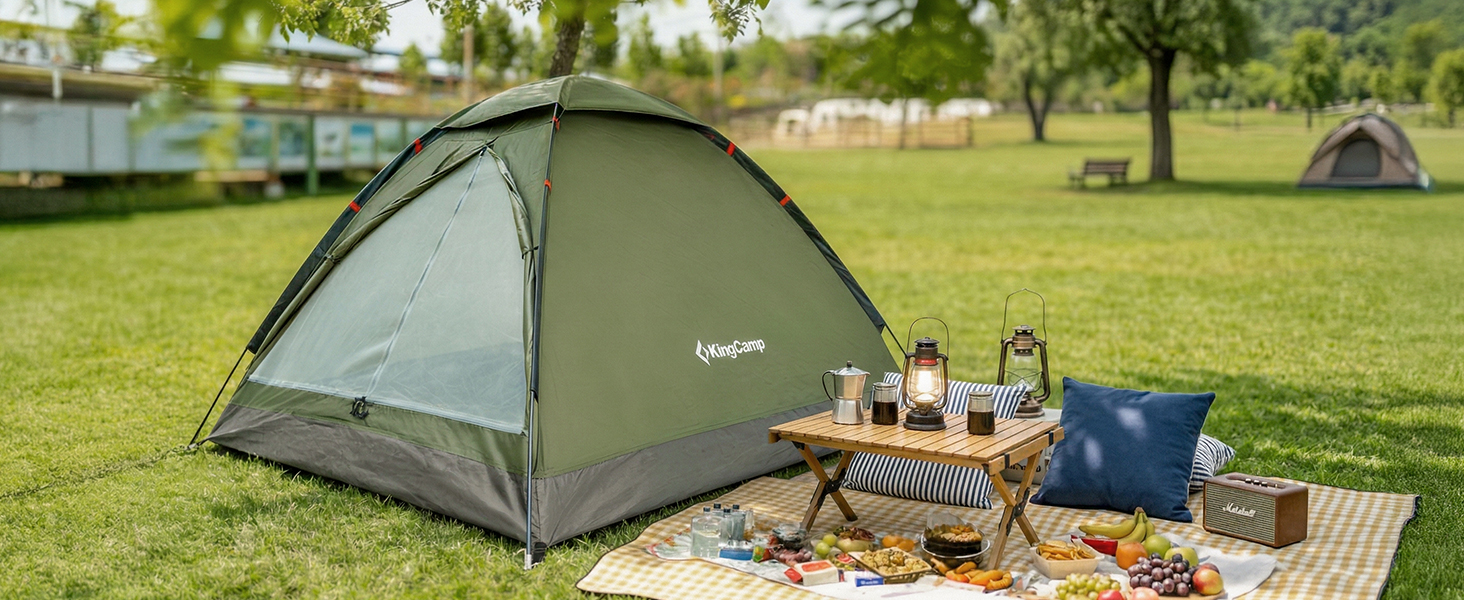 Намет KingCamp 2-3 особи, водонепроникний 3000мм, ультралегкий, зелений 210x180x130см для кемпінгу, туризму та відпочинку