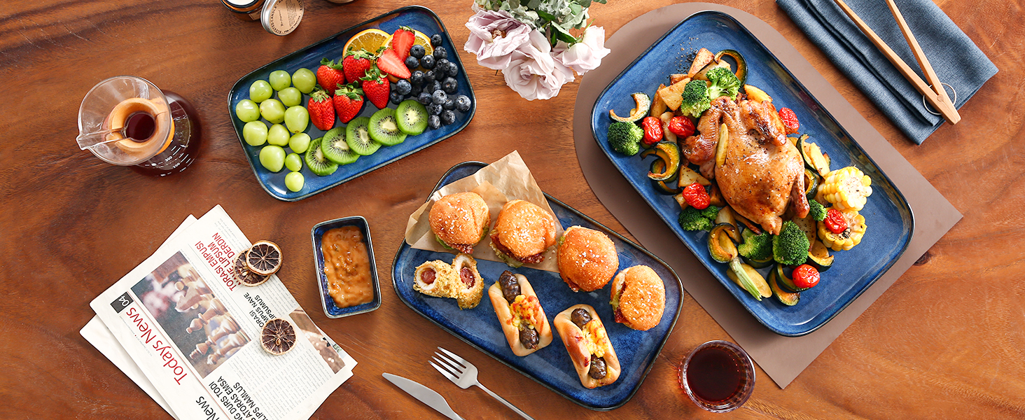 Набір тарілок Vancasso Servierplatten Stern 4 персони, 3 шт. (зелений/блакитний), кераміка, для сервірування, миття в посудомийній машині, мікрохвильовка