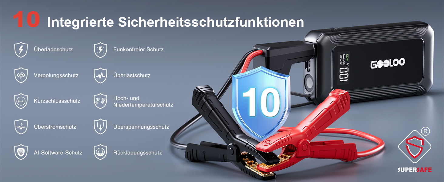 Powerbank для авто Gooloo G7 3000A: пусковий пристрій з USB-C, LED-ліхтарик, 12V (до 8.5L бензин/6L дизель)