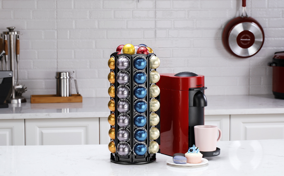 Тримач для капсул кави Bagoo Karussell для Nespresso Vertuo Line з центральним сховищем для додаткових капсул Nespresso Vertuo (40+)