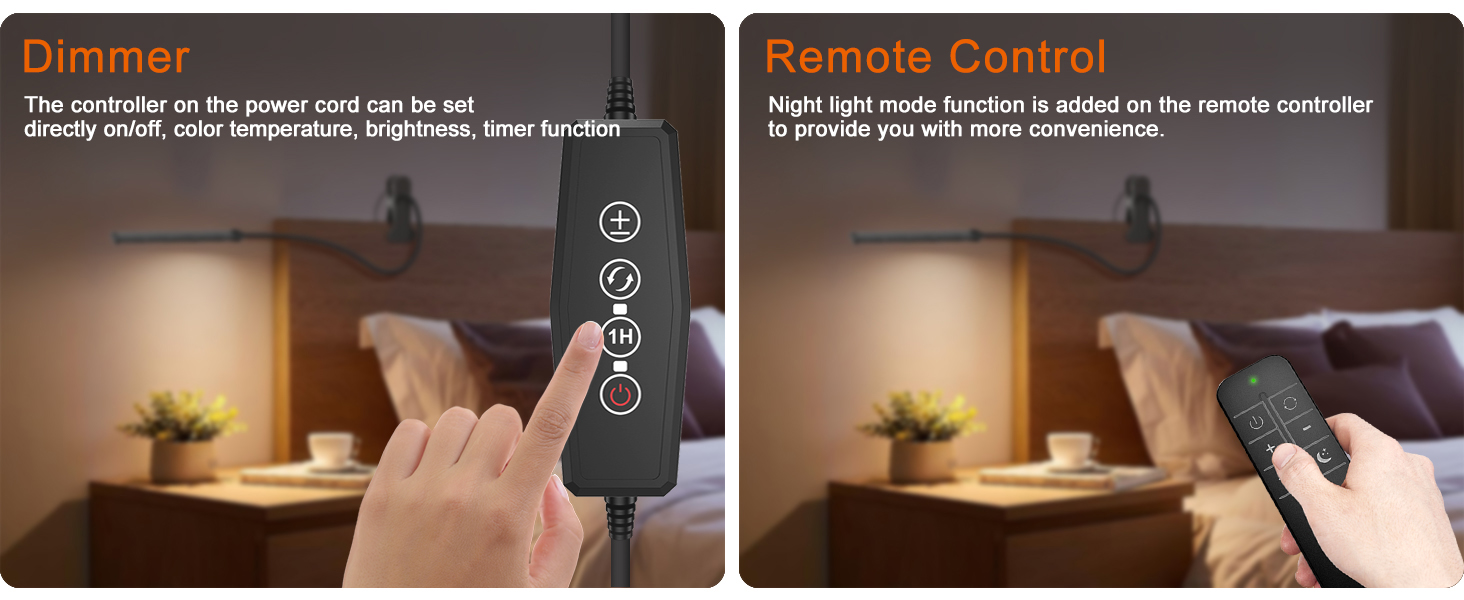 Лампа настільна LED Mojimdo 77 з пультом ДУ, 40 см, 3 кольори, 5 рівнів яскравості, гнучкий штатив, USB-зарядка, чорний