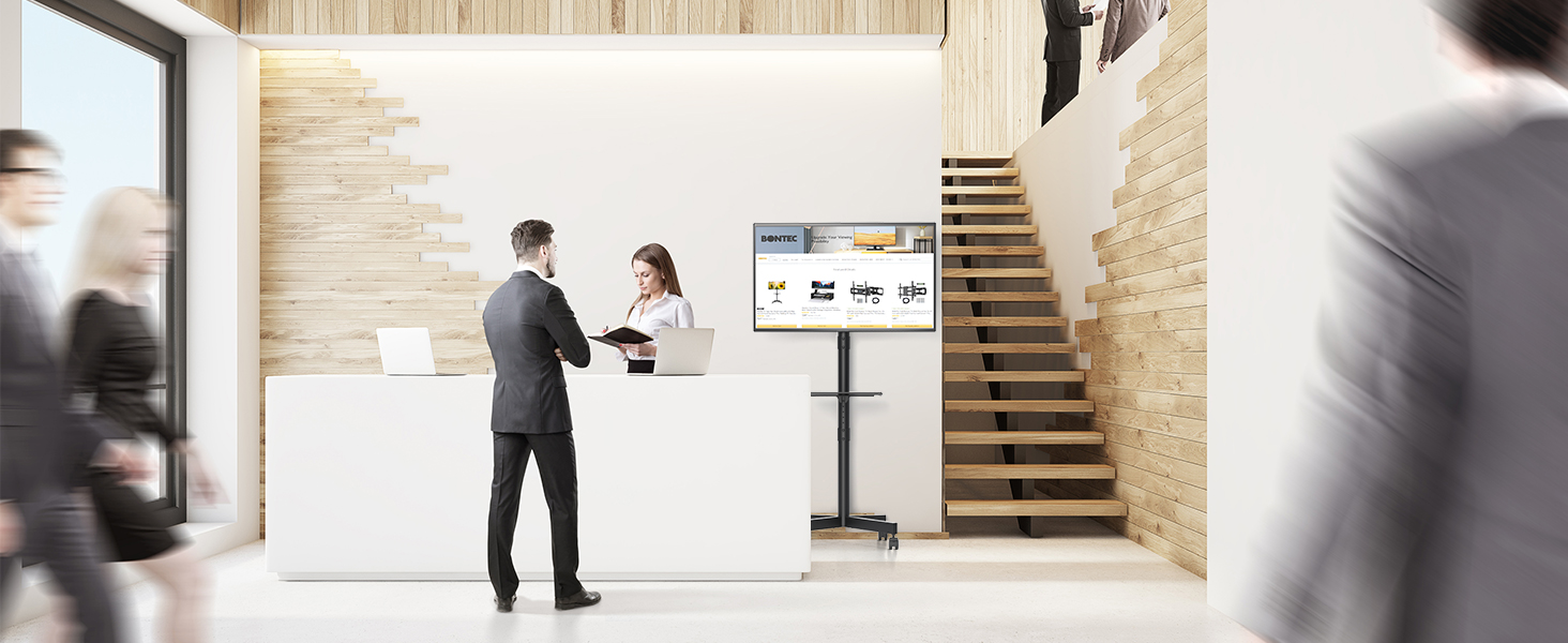 Підставка для телевізора BONTEC на коліщатках для плазмових/LCD/LED телевізорів 23-60 дюймів, з полицею для ноутбука, регульована по висоті, чорна (до 25 кг, VESA 400x400 мм)