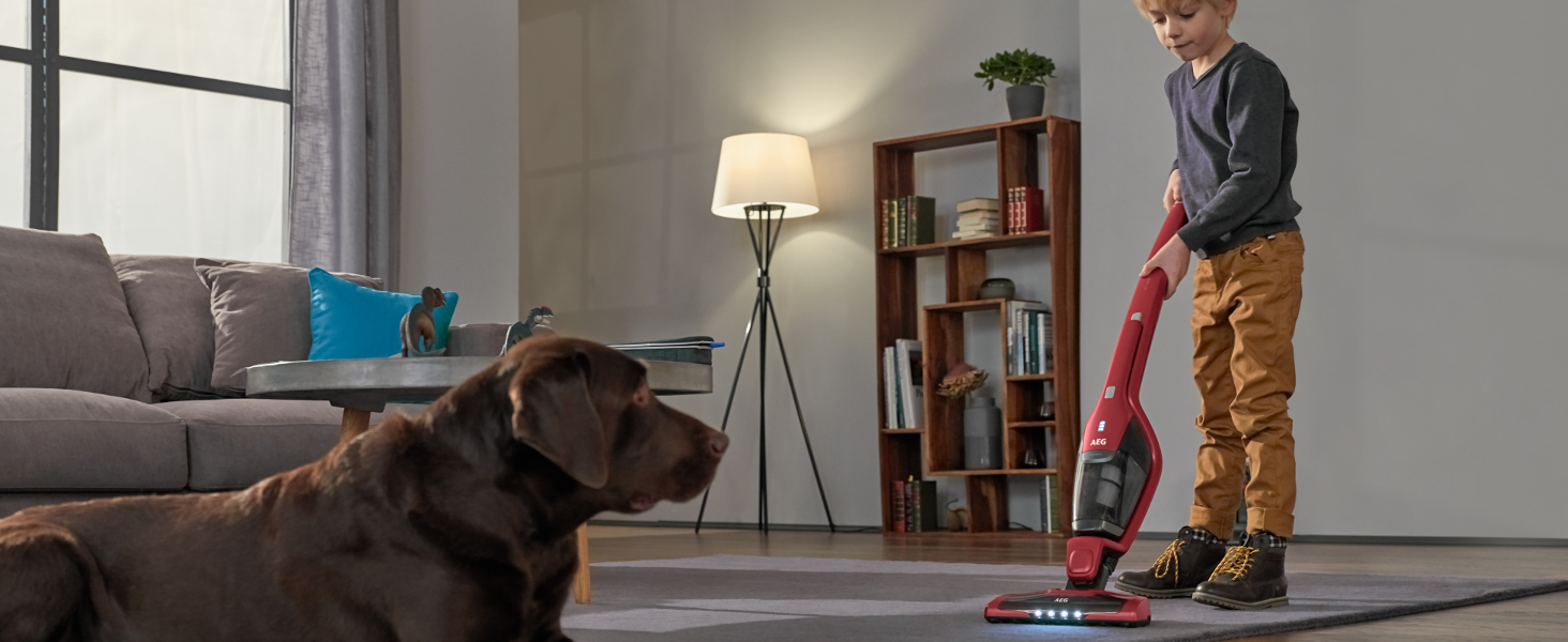 AEG Ergorapido CX7-2-45AN: Бездротовий пилосос 2-в-1, без мішка, з насадкою для шерсті тварин, 45 хв роботи, LED, червоний