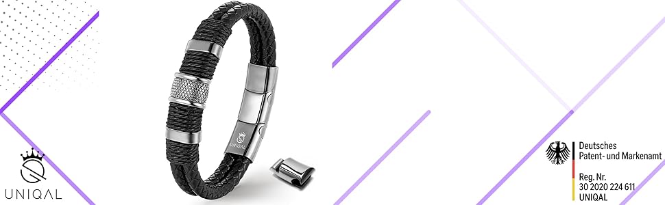 Чоловічий шкіряний браслет UNIQAL 'Premium Style' з нержавіючої сталі, сріблястого кольору, 23 см | Безкоштовна подарункова коробка