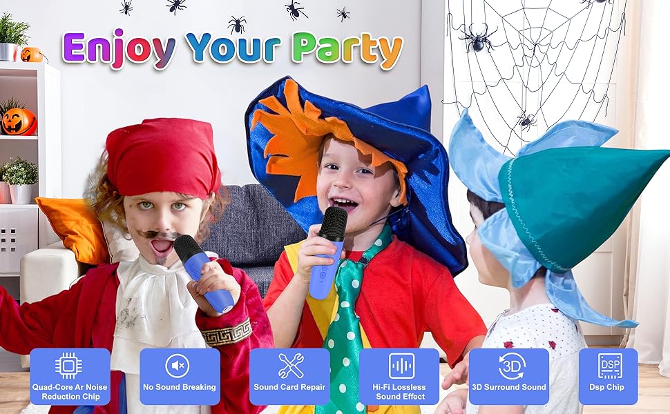 Караоке машина Spinosaurus для дітей з 2 мікрофонами, Bluetooth, LED-підсвічуванням. Ідеально для подарунків, свят та дня народження (темно-синій)