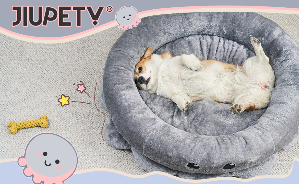 Кругле ліжко для собак та котів Jiupety Boho, рожеве/сіре, XL/M, знімний коврик, ліжко-антистрес для великих собак