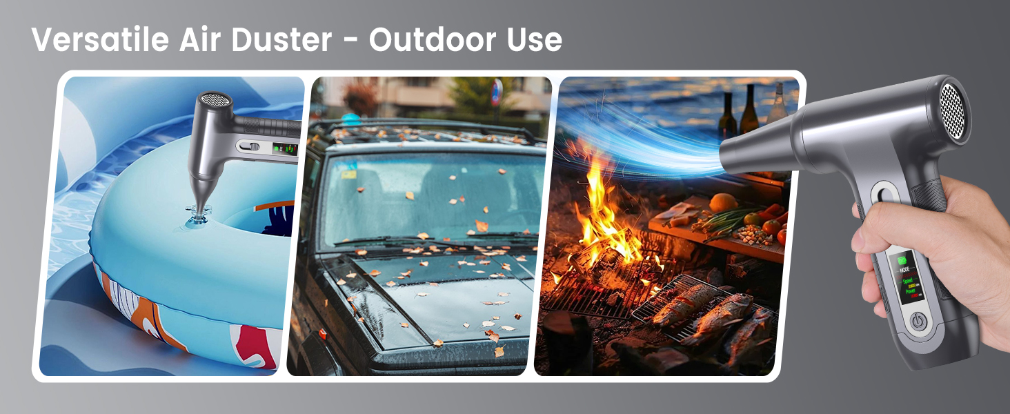 Електричний повітряний дмухач з HD-дисплеєм - 200000 обертів/хв, LED-підсвічування, акумуляторний міні-дмухач, спрей для чищення ПК, повітряний дмухач для клавіатури, дому, авто, W06, сріблястий