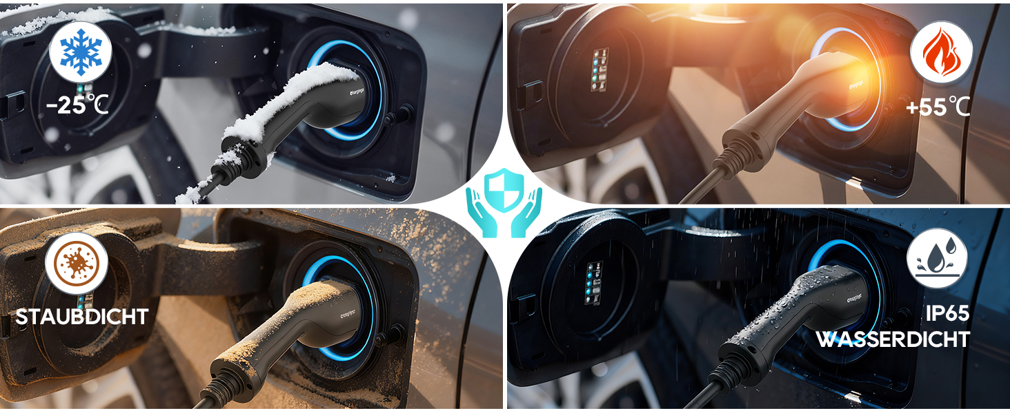 Портативний зарядний пристрій для електромобілів Type 2 (IEC 62196-2) з LCD-дисплеєм, 3.68kW, 6-16A, 5м, IP65, 16A, 22kW, чорний