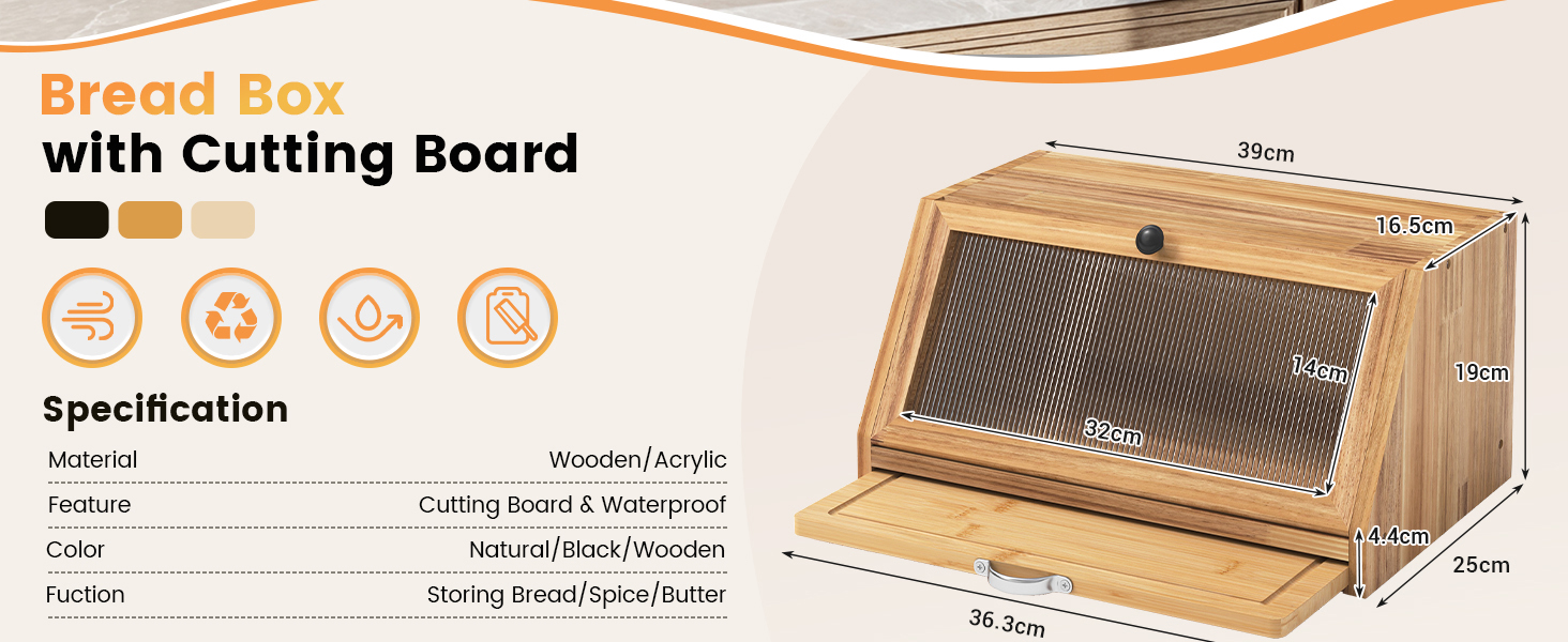 YOUDENOVA Скринька для хліба з дощечкою для нарізання, дерев'яний кошик для хліба, коробка для зберігання, бамбукова коробка для хліба, солі та перечниці, 39x25x20 (ДхШхВ) см, (Bois)