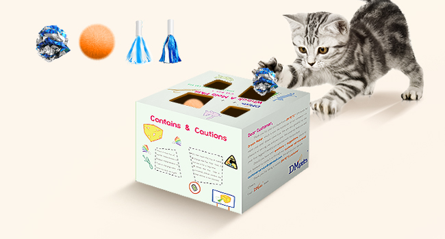 Migipaws Cat Toy, Interactive Electric 12-Hole Mouse Whack-A-Mole, Upgraded Smart Toy, 3 Feathers and 3 Ribbons, Fun Cardboard Design, USB Rechargeable
