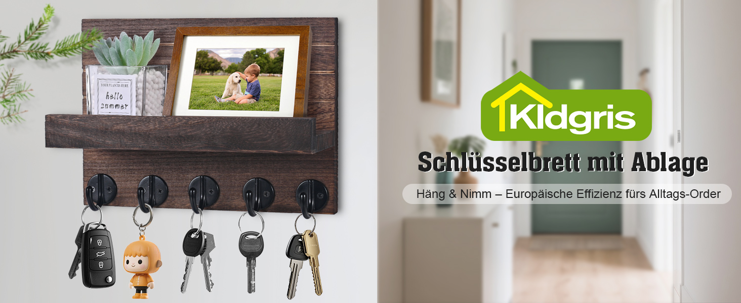 Дерев'яне настінне кріплення для ключів з полицею, декоративне, 5 гачків, для прихожої, спальні, вітальні (колір: коричневий)