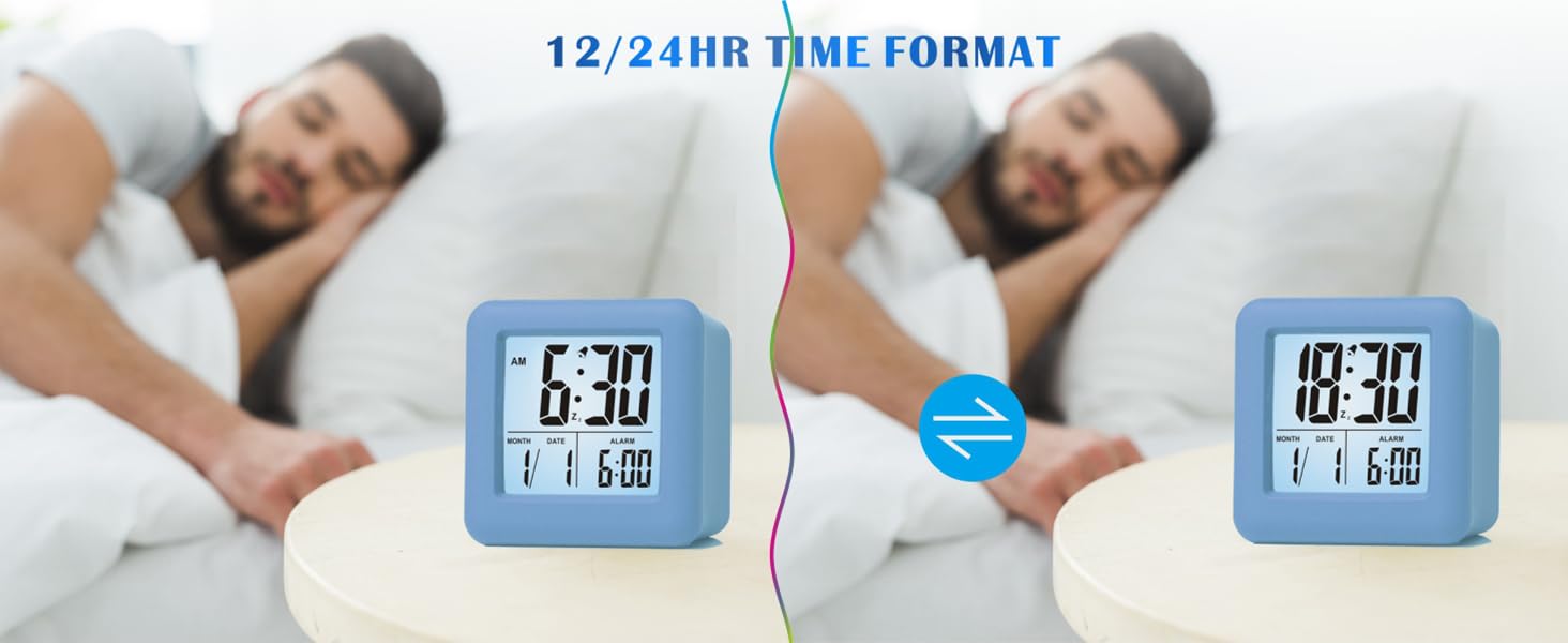 Цифровий туристичний годинник Plumeet з будильником, нічним світлом та великим дисплеєм (блакитний)