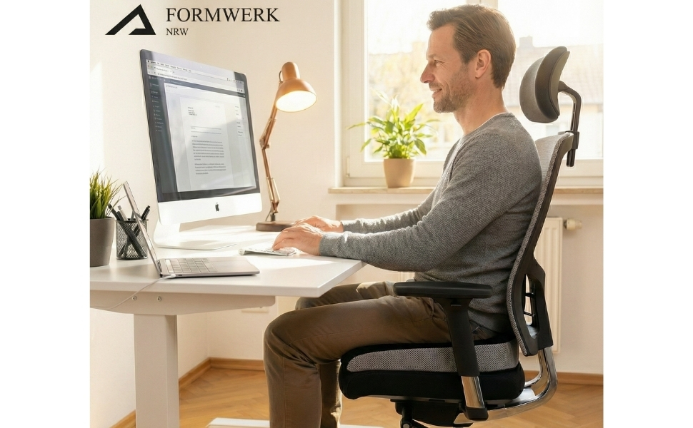 Ортопедична подушка для сидіння Formwerk NRW - преміум якість, 3D Memory Foam, для офісу та авто, OEKO-TEX-100 (60-100 кг), сіра