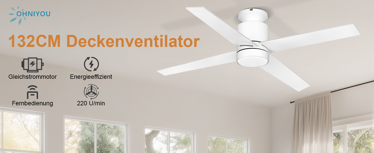 Стеляний вентилятор Ohniyou з підсвіткою та пультом дистанційного керування, 96,5 см (38 дюймів), з керуванням через додаток, тихий, з регулюванням яскравості, для спальні, тераси, внутрішнього та зовнішнього використання (білий, сучасний)