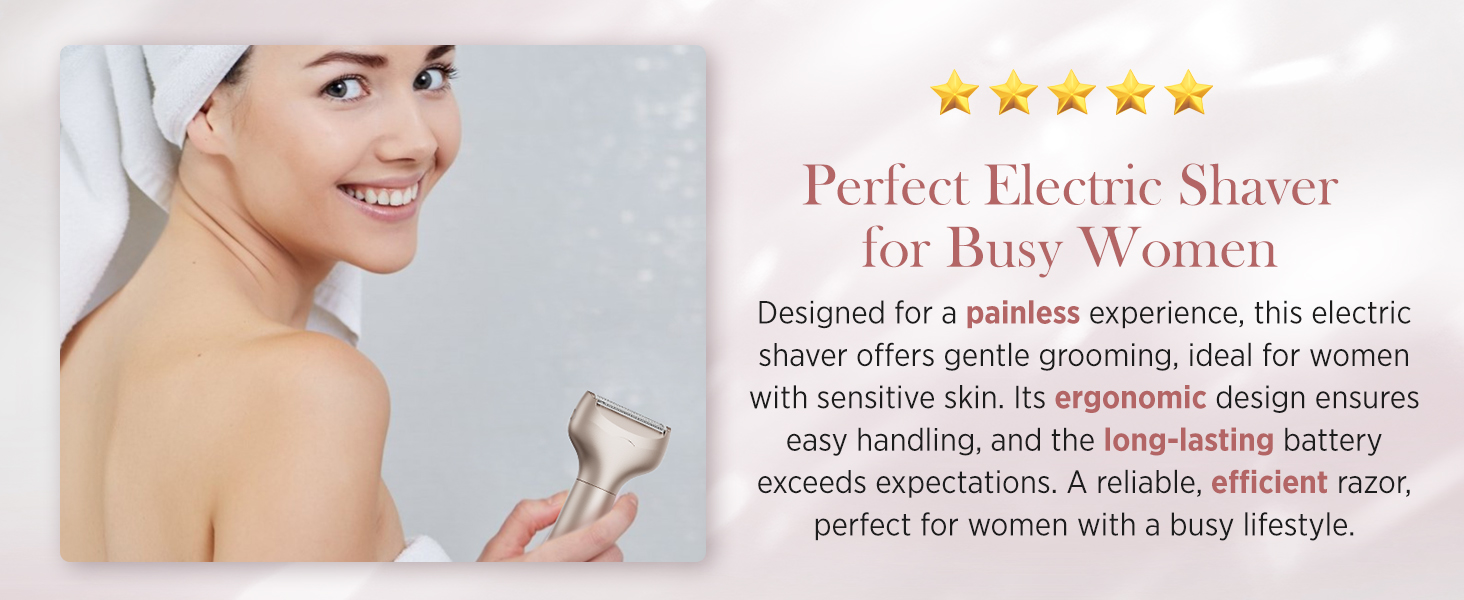 Електричний жіночий епілятор для тіла: безболісний пристрій для бікіні, обличчя, ніг, під пахвами – портативний для подорожей (рожеве золото)