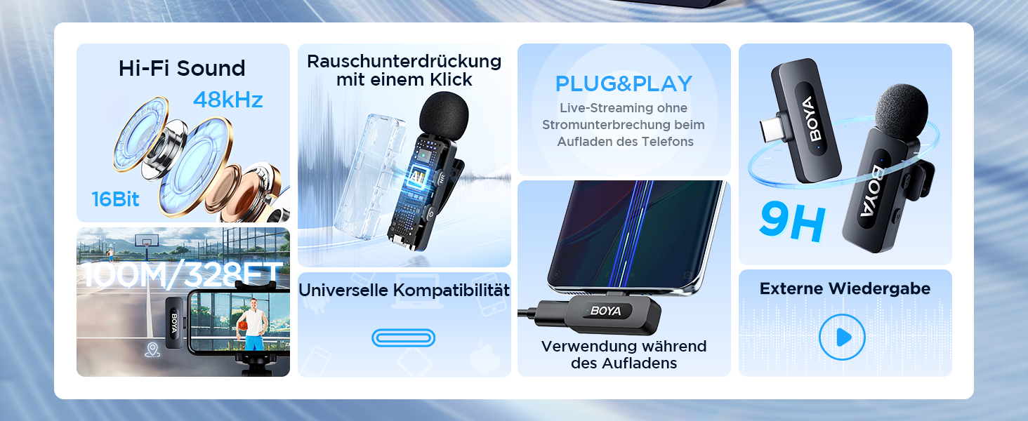 Мікрофон BOYA BY-V10 USB-C: Бездротовий мініатюрний мікрофон з шумозаглушенням для Android, смартфонів, ноутбуків, YouTube, подкастів, Facebook, Vlogging