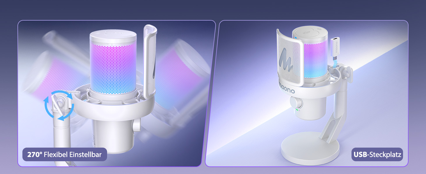 MAONO DM40 Бездротовий мікрофон для ПК з RGB підсвічуванням та ШІ-зміною голосу, 3-рівнева шумозаглушення, для геймінгу, подкастингу та стрімінгу