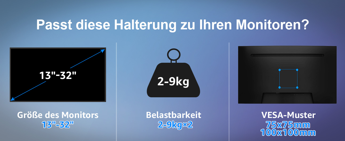 Тримач для монітора ELIVED EV6012W для 2 моніторів (13-32 дюйми), чорний, VESA 75/100mm, газ-амортизатор, регульований