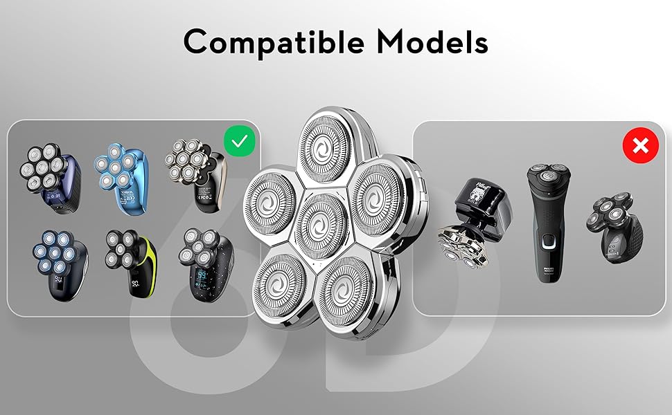 Електричний гостроювач для голови чоловічий Kibiy з 6 змінними головками, IPX7 водонепроникний, LED-дисплей, зарядка Type-C (замінна головка 6D)