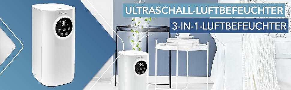 Тротек B 7 E – Ультразвуковий зволожувач повітря з аромадифузором, очищувач повітря з вугільним фільтром та UV-лампою, об'єм бака 5 л, нічний режим