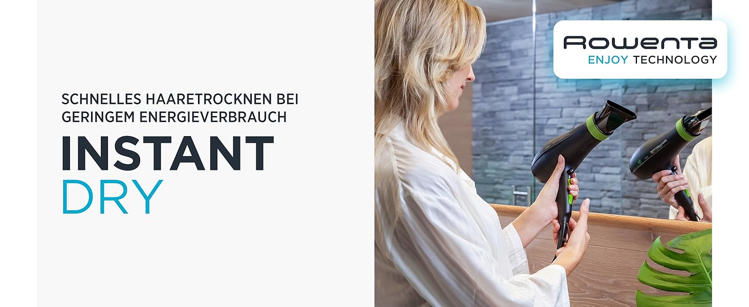 Фен Rowenta CV6030 Haartrockner Eco Intelligence Instant Dry з технологією Air Booster | 1500 Вт, 3 температури, 2 швидкості, холодне повітря, чорний