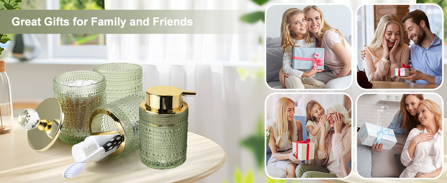 Набір аксесуарів для ванної кімнати Dasiton зі скла, 4 шт: дозатор для мила, тримач для зубних щіток, стаканчик для зубної пасти, контейнер для ватних паличок, декор для ванної кімнати, преміум-якість (зелений)