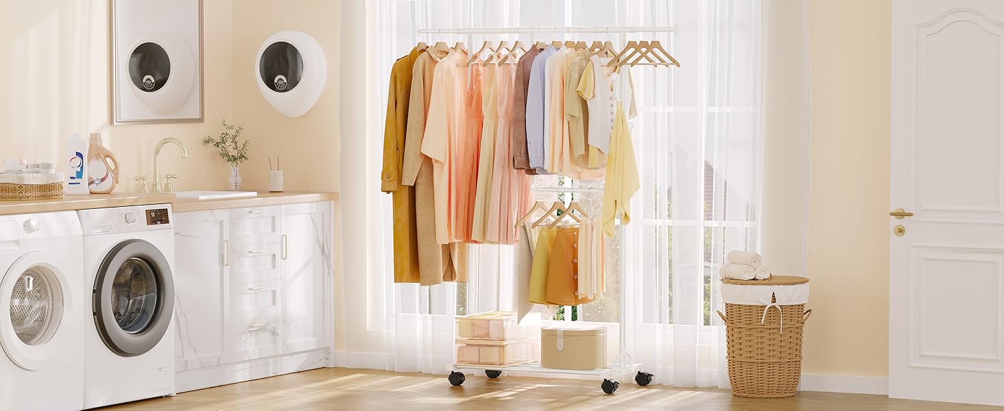 Кледірний стійка FAVOOSTY на колесах, мобільний, металевий, чорно-білий, регульований, 89.50×39.00×161.20 см