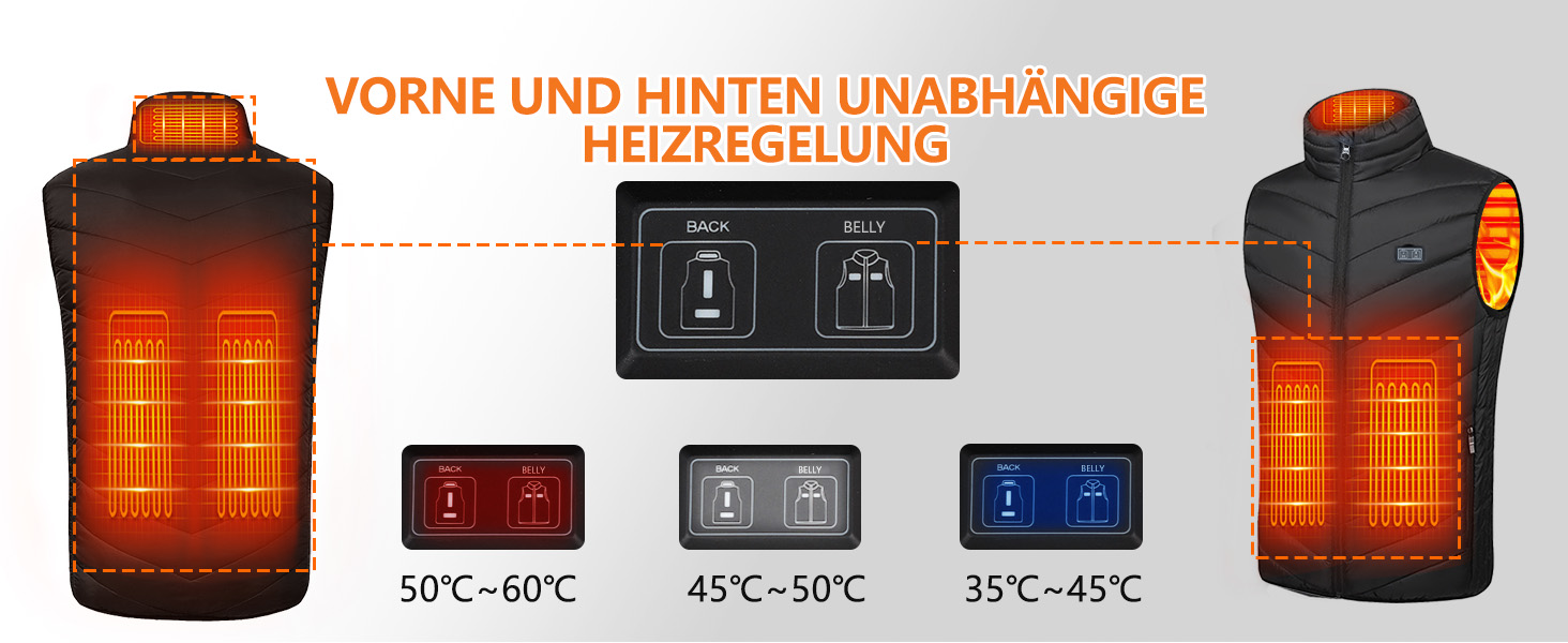 Гріюча жилетка для чоловіків та жінок з акумулятором 10000mAh, 5 зон обігріву, 3 режими температури, подвійне керування, чорна, для зимових активностей