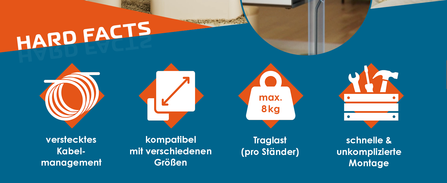 Підставка для колонок Xantron® 2X, регульована висота до 103 см, з антиковзким покриттям та прихованою прокладкою кабелю, з кріпленням, PREMIUM-USF-2