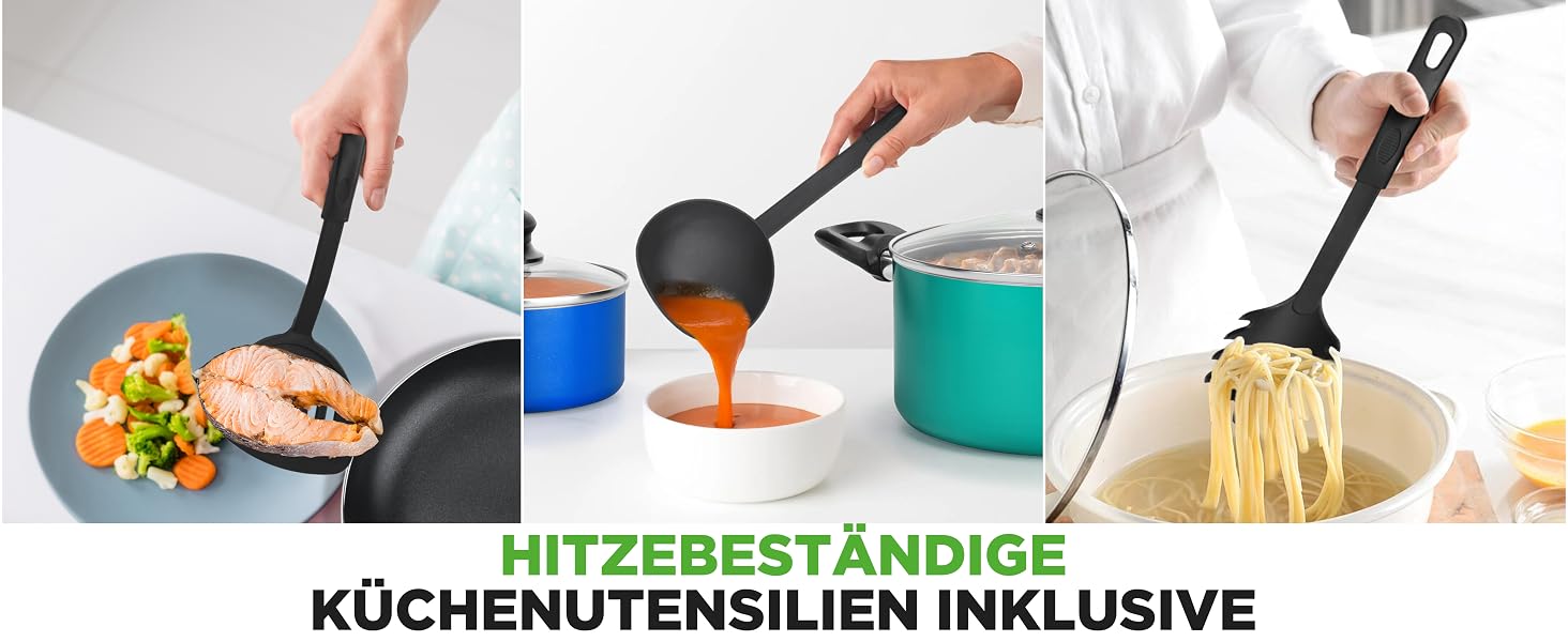 Набір посуду NutriChef 15 предметів: каструлі та сковорідки з антипригарним покриттям для всіх типів плит (включаючи індукцію), без PFOA/PFOS, придатний для посудомийки, кольоровий